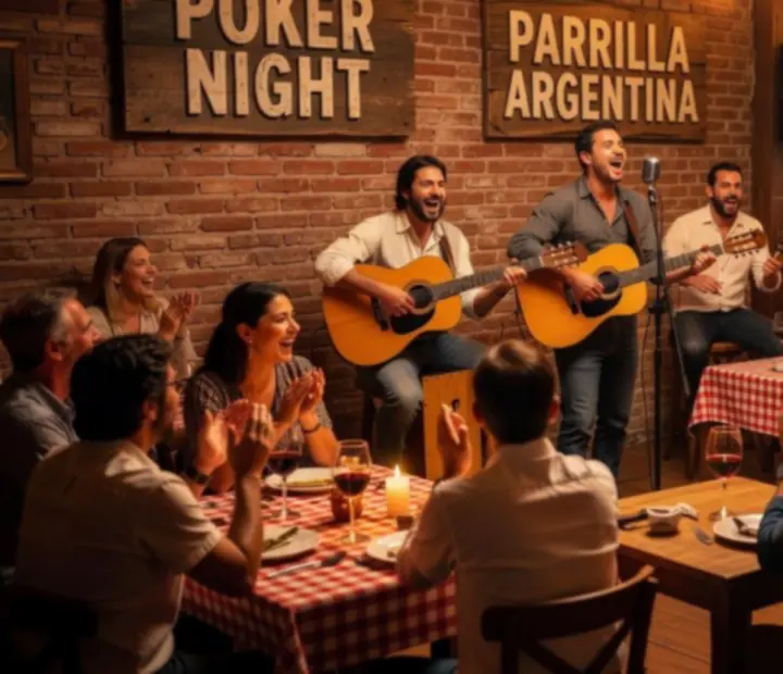 Músicos y DJ animando una noche temática en el restaurante