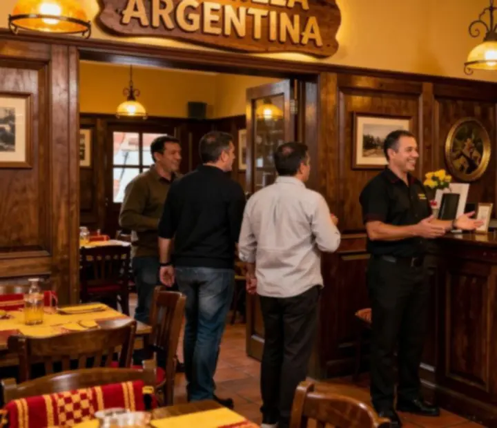 Recepción cálida de Parrilla y Poker con ambiente de noche